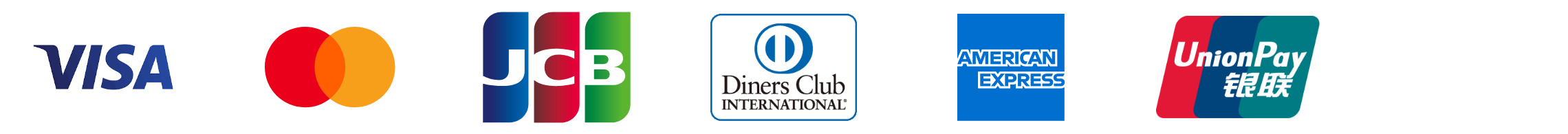 VISA,Mastercard,JCB,Diners Club,American Express,Union pay